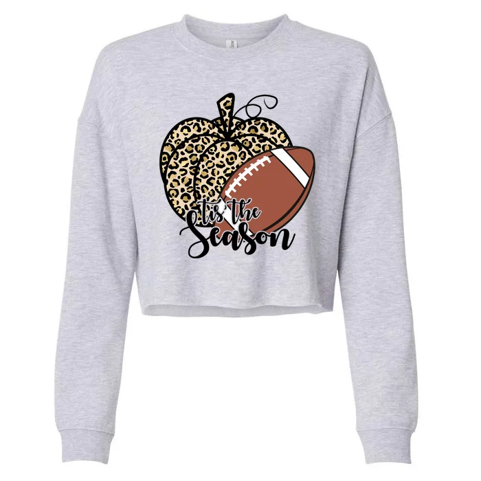 Tis The Season Leopard Pumpkin Football Fall Autumn Cropped Pullover Crew