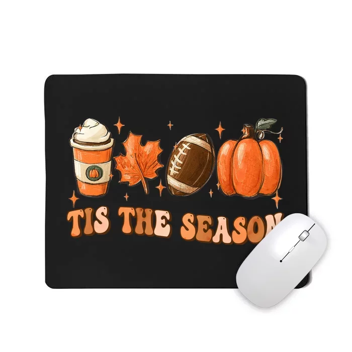 Tis The Season Pumpkin Leaf Latte Fall Thanksgiving Football Mousepad