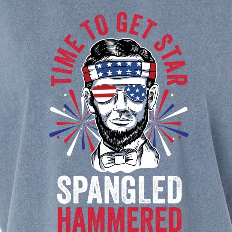 Time To Star Spangled Hammered Fireworks Director Lincoln Cool Gift Garment-Dyed Women's Muscle Tee