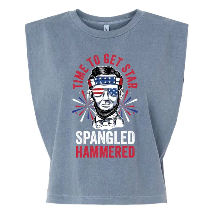 Time To Star Spangled Hammered Fireworks Director Lincoln Cool Gift Garment-Dyed Women's Muscle Tee