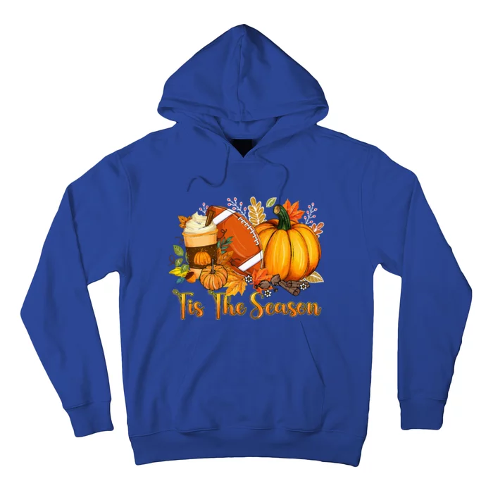 Tis The Season Pumpkin Leaf Latte Fall Thanksgiving Football Hoodie