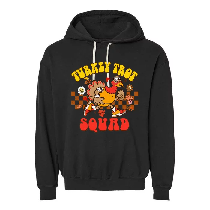 Turkey Trot Squad Funny Thanksgiving Running Fall Turkey Garment-Dyed Fleece Hoodie