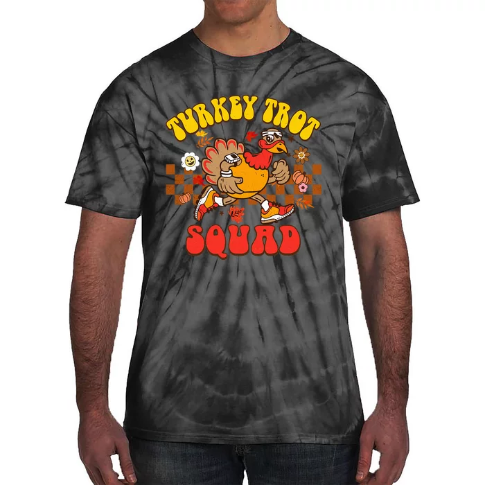 Turkey Trot Squad Funny Thanksgiving Running Fall Turkey Tie-Dye T-Shirt