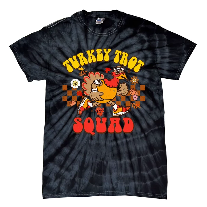 Turkey Trot Squad Funny Thanksgiving Running Fall Turkey Tie-Dye T-Shirt