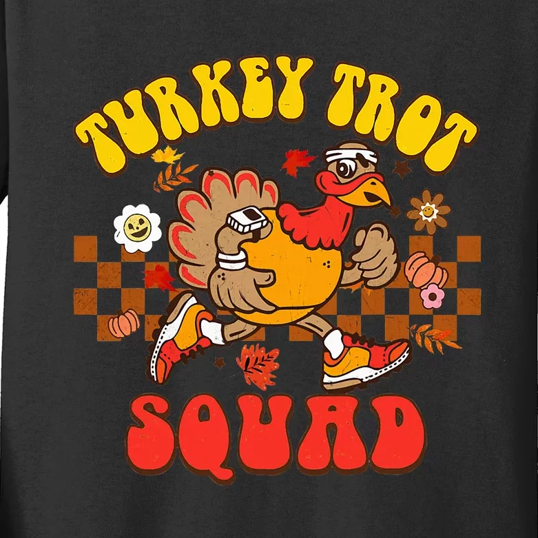 Turkey Trot Squad Funny Thanksgiving Running Fall Turkey Kids Long Sleeve Shirt