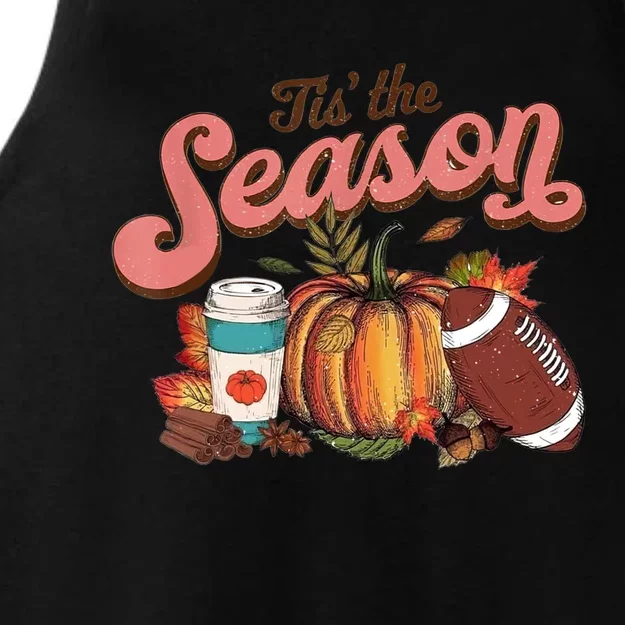 Tis' The Season Leopard Pumpkin Halloween Fall Autumn Retro Gift Ladies Tri-Blend Wicking Tank