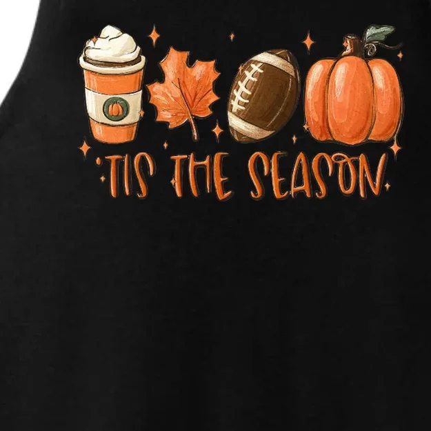 Tis The Season Fall Coffee Football Lover Ladies Tri-Blend Wicking Tank