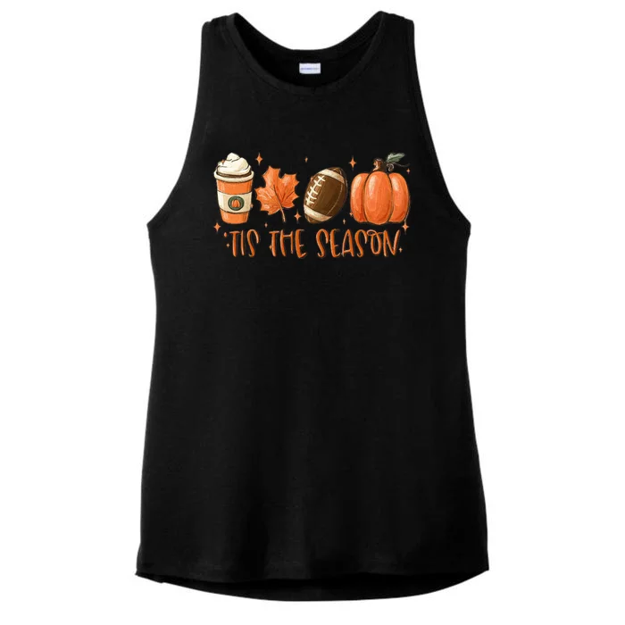 Tis The Season Fall Coffee Football Lover Ladies Tri-Blend Wicking Tank