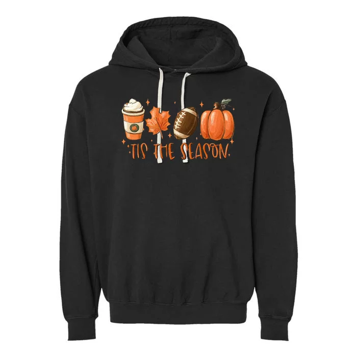 Tis The Season Fall Coffee Football Lover Garment-Dyed Fleece Hoodie