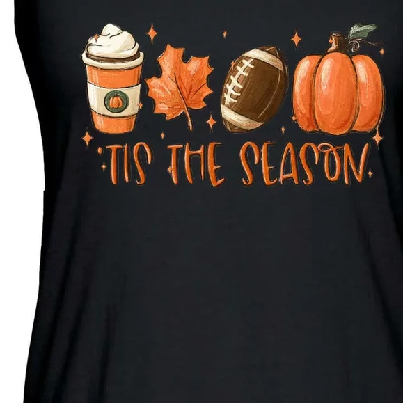 Tis The Season Fall Coffee Football Lover Ladies Essential Flowy Tank