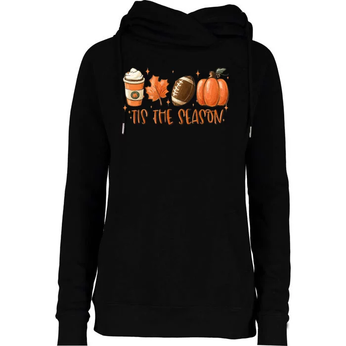 Tis The Season Fall Coffee Football Lover Womens Funnel Neck Pullover Hood