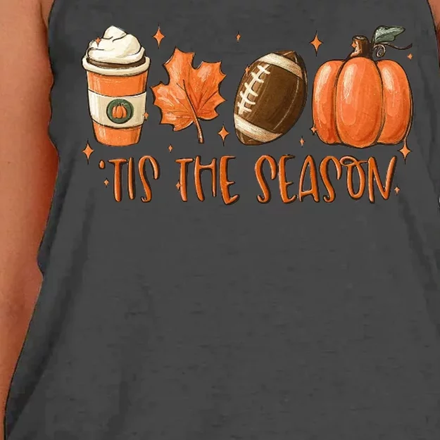 Tis The Season Fall Coffee Football Lover Women's Knotted Racerback Tank