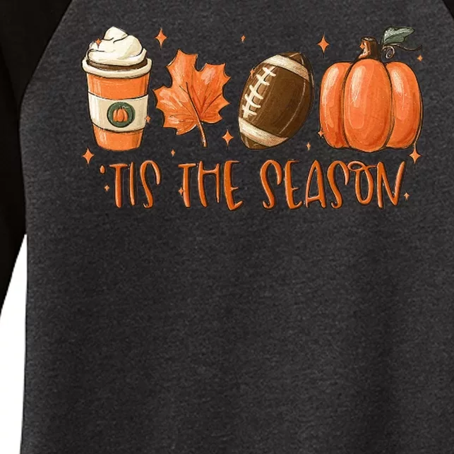 Tis The Season Fall Coffee Football Lover Women's Tri-Blend 3/4-Sleeve Raglan Shirt