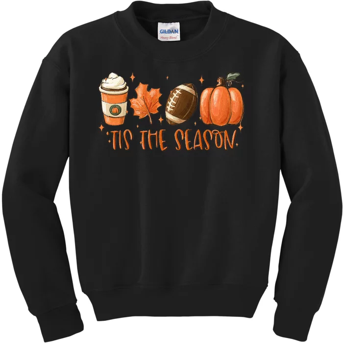 Tis The Season Fall Coffee Football Lover Kids Sweatshirt