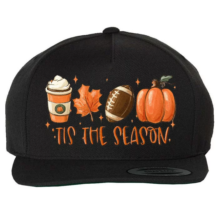 Tis The Season Fall Coffee Football Lover Wool Snapback Cap