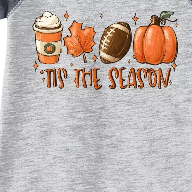 Tis The Season Fall Coffee Football Lover Infant Baby Jersey Bodysuit