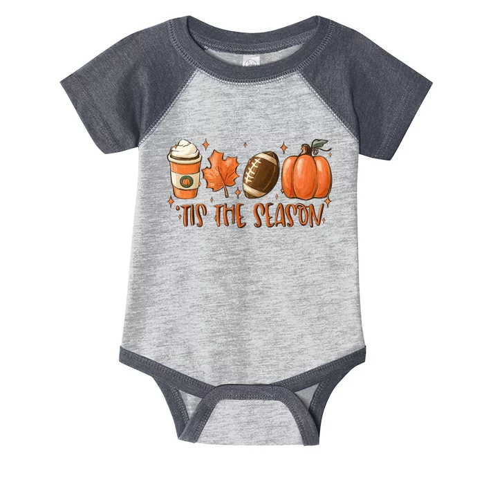 Tis The Season Fall Coffee Football Lover Infant Baby Jersey Bodysuit