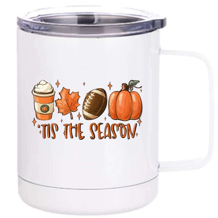 Tis The Season Fall Coffee Football Lover Front & Back 12oz Stainless Steel Tumbler Cup