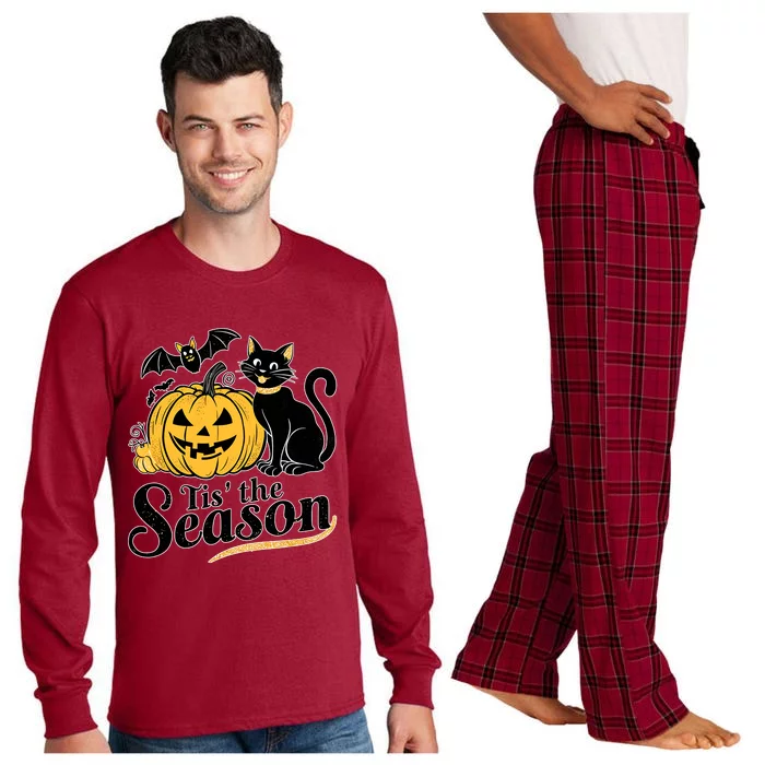 Tis The Season Halloween Bats Pumpkin Fall Funny Cute Long Sleeve Pajama Set