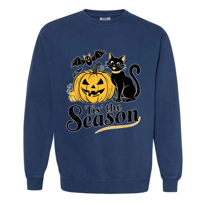 Tis The Season Halloween Bats Pumpkin Fall Funny Cute Garment-Dyed Sweatshirt