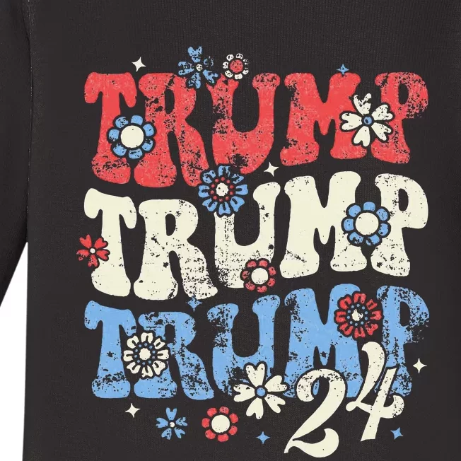 Trump Trump Trump 2024 Retro Groovy Baby Long Sleeve Bodysuit