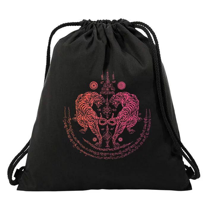 Thai Tattoo Twin Tiger Sak Yant Muay Thai Thailand Drawstring Bag