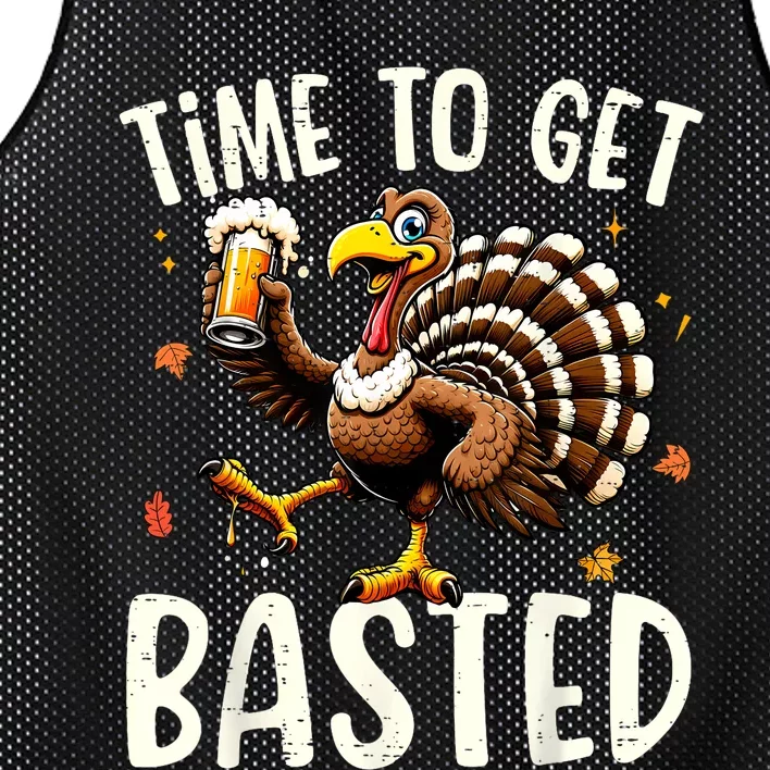 Turkey Time To Get Basted Funny Happy Thanksgiving Mesh Reversible Basketball Jersey Tank