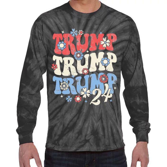 Trump Trump Trump 2024 Retro Groovy Tie-Dye Long Sleeve Shirt