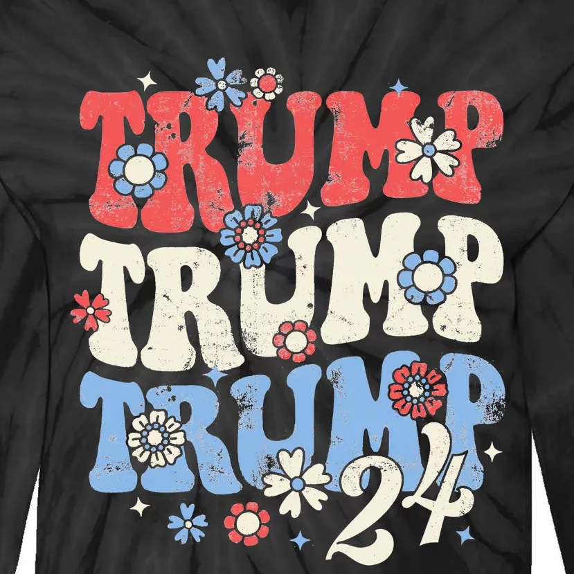 Trump Trump Trump 2024 Retro Groovy Tie-Dye Long Sleeve Shirt