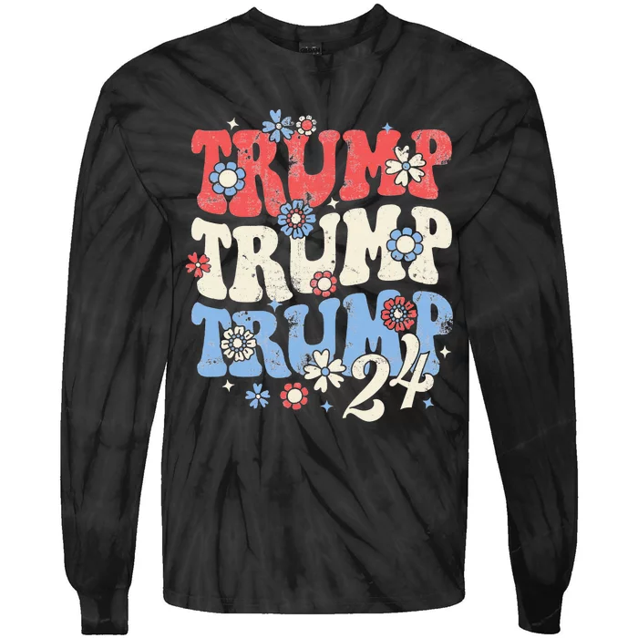 Trump Trump Trump 2024 Retro Groovy Tie-Dye Long Sleeve Shirt