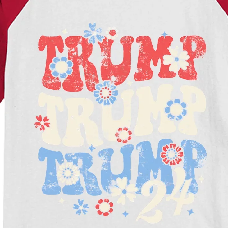 Trump Trump Trump 2024 Retro Groovy Kids Colorblock Raglan Jersey