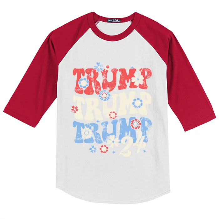 Trump Trump Trump 2024 Retro Groovy Kids Colorblock Raglan Jersey