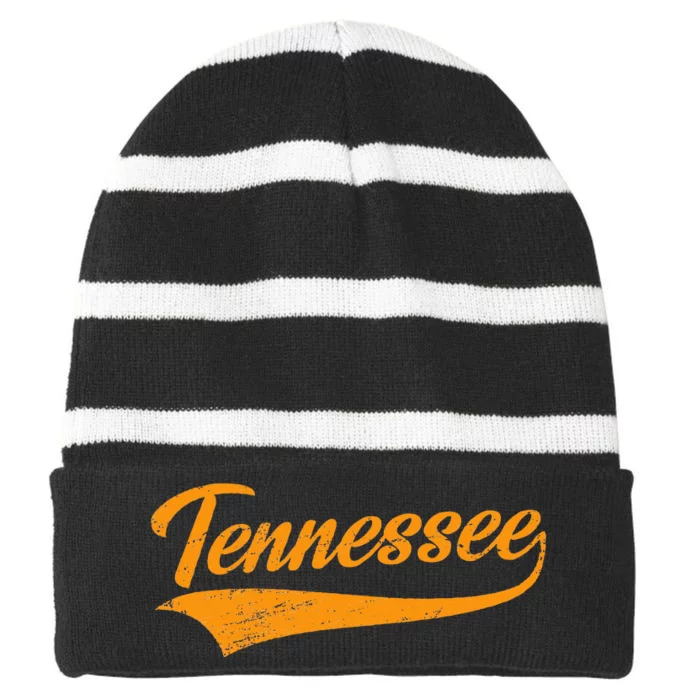 Tennessee Tn Throwback Distressed Design Classic Striped Beanie with Solid Band