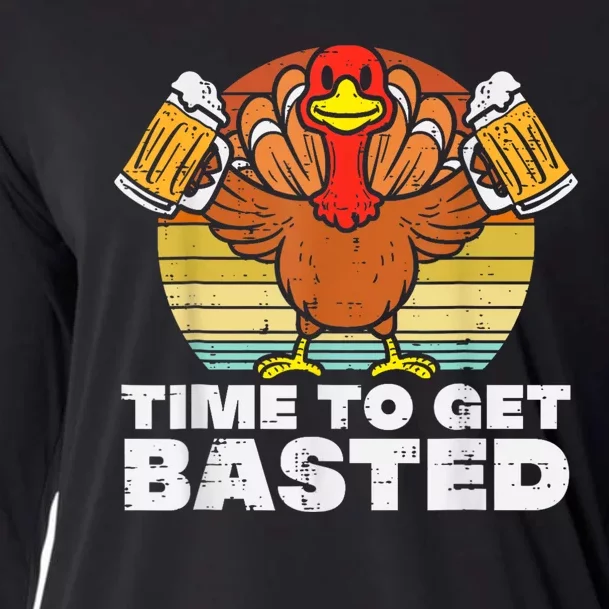 Turkey Time To Get Basted Retro Happy Thanksgiving Cooling Performance Long Sleeve Crew