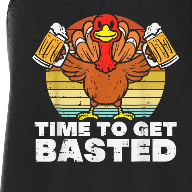 Turkey Time To Get Basted Retro Happy Thanksgiving Women's Racerback Tank