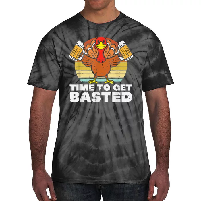 Turkey Time To Get Basted Retro Happy Thanksgiving Tie-Dye T-Shirt