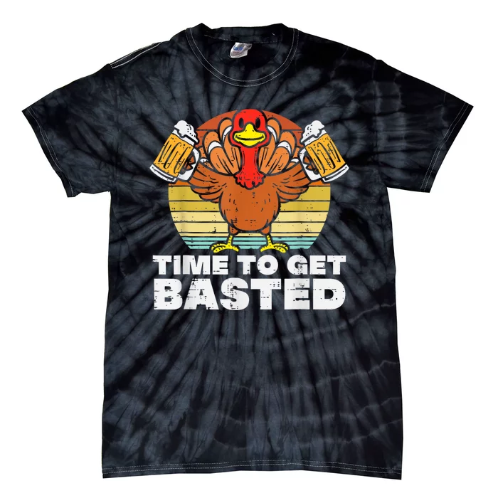 Turkey Time To Get Basted Retro Happy Thanksgiving Tie-Dye T-Shirt