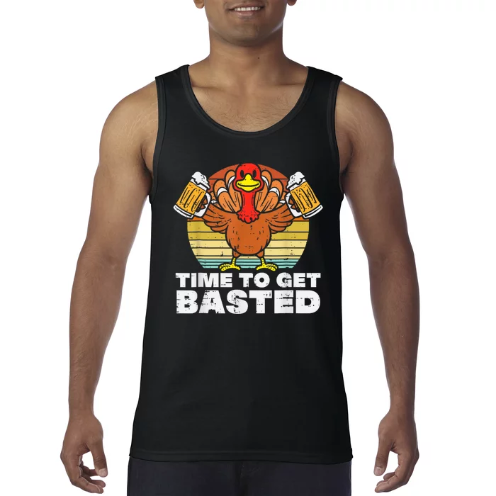 Turkey Time To Get Basted Retro Happy Thanksgiving Tank Top