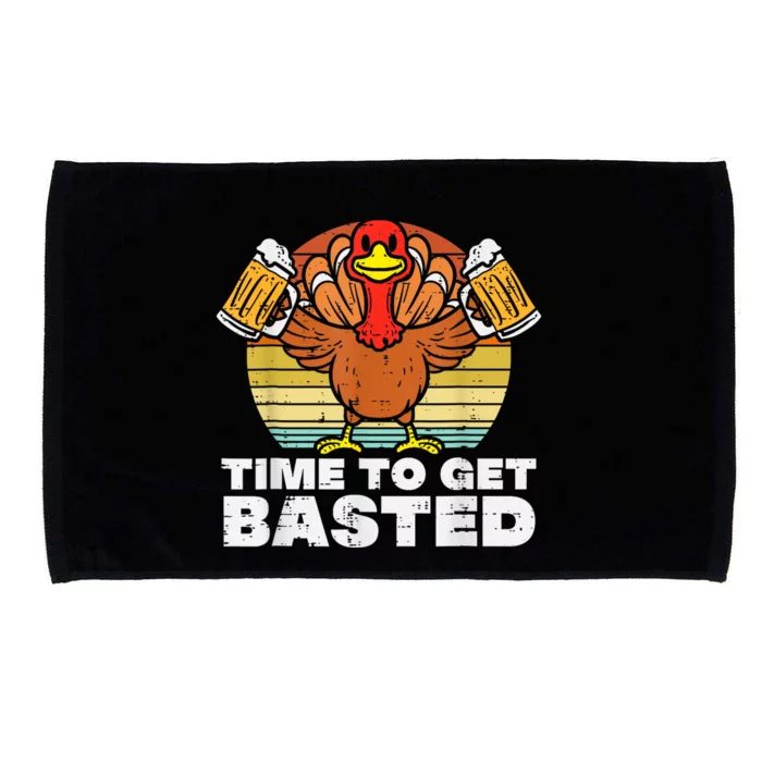 Turkey Time To Get Basted Retro Happy Thanksgiving Microfiber Hand Towel