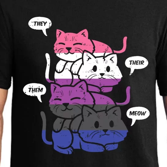 They Their Them Meow Cats Pronouns LGBTQ Genderfluid Flag Pajama Set