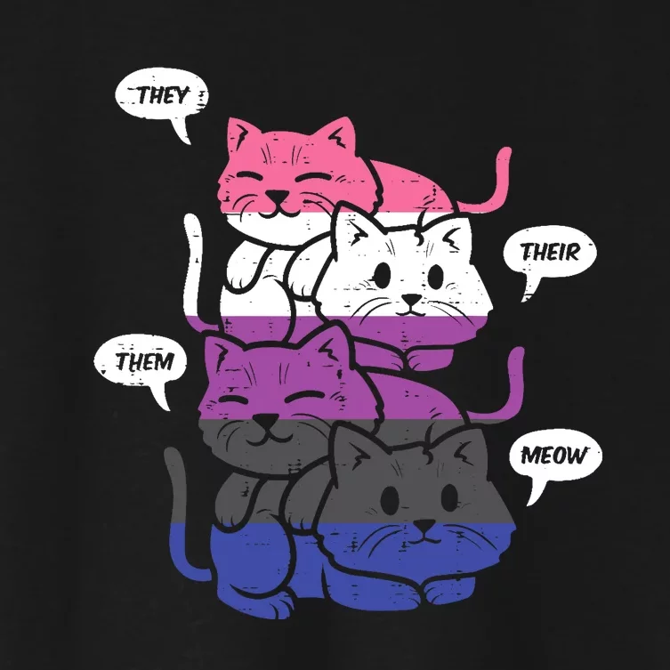 They Their Them Meow Cats Pronouns LGBTQ Genderfluid Flag Women's Crop Top Tee