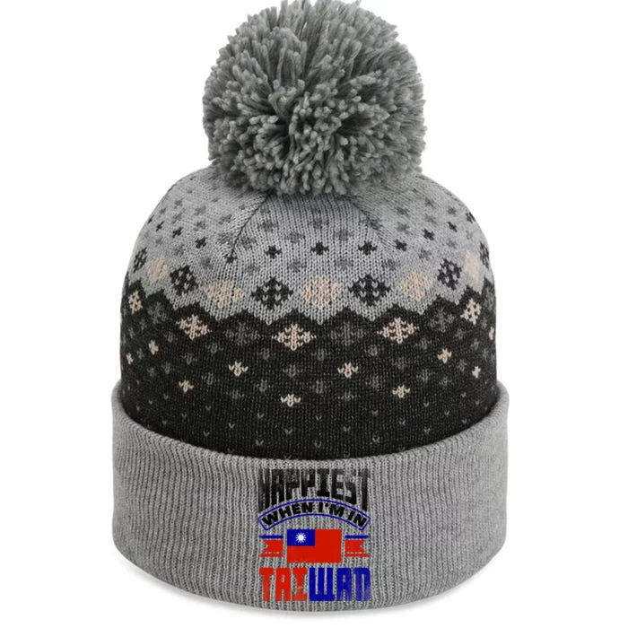 Taiwan Taiwanese Taiwan Flag Happiest When Im In Taiwan Gift The Baniff Cuffed Pom Beanie