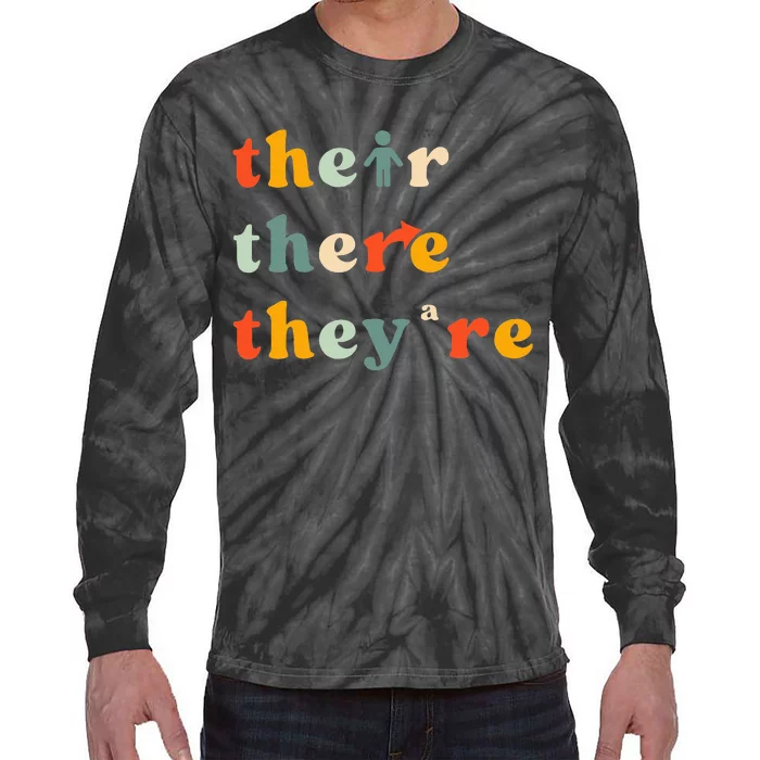 There Their TheyRe English Grammar Teacher Back To School Tie-Dye Long Sleeve Shirt