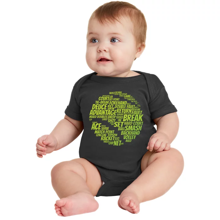 Tennis Terms Tennis Player Playing Tennis Ball Baby Bodysuit