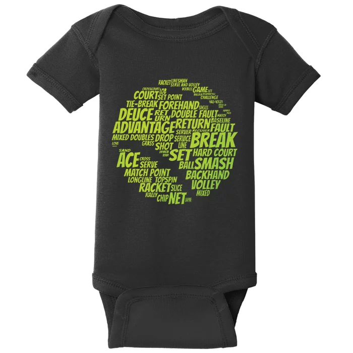 Tennis Terms Tennis Player Playing Tennis Ball Baby Bodysuit