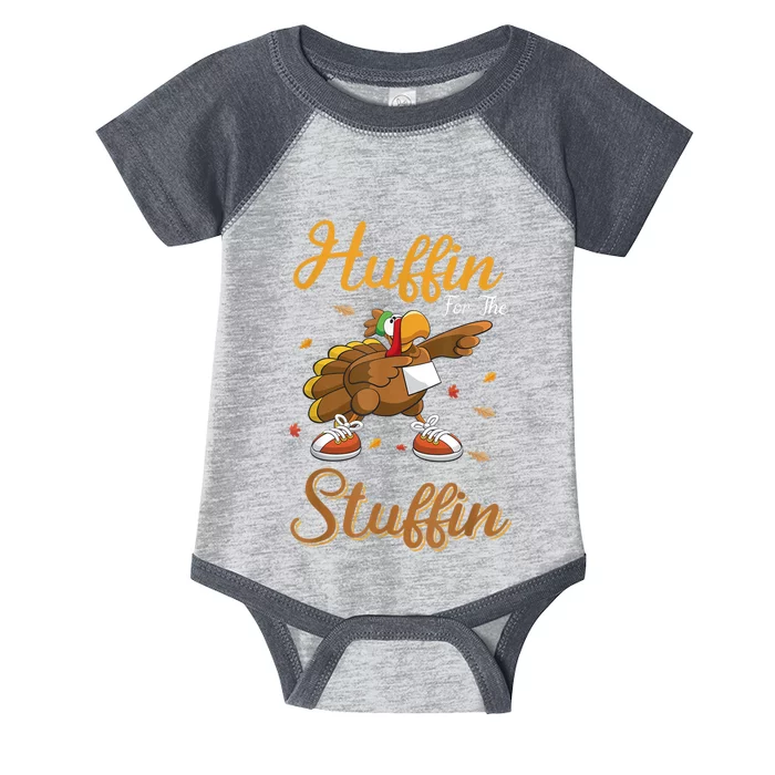 Thanksgiving Turkey Trot Huffin For The Stuffin 5K Race Infant Baby Jersey Bodysuit