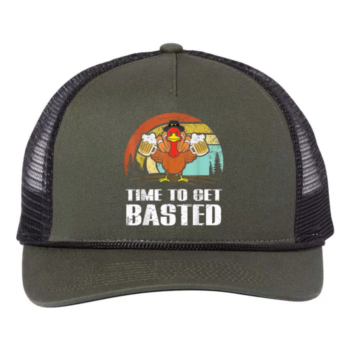 Turkey Time To Get Basted Retro Happy Thanksgiving Retro Rope Trucker Hat Cap