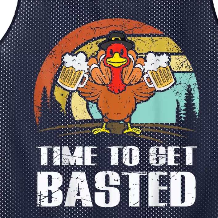 Turkey Time To Get Basted Retro Happy Thanksgiving Mesh Reversible Basketball Jersey Tank