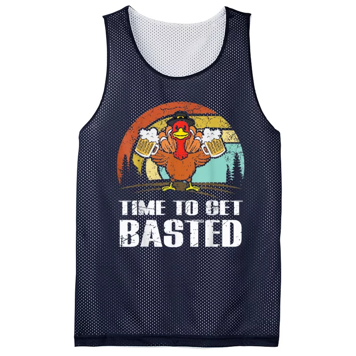 Turkey Time To Get Basted Retro Happy Thanksgiving Mesh Reversible Basketball Jersey Tank