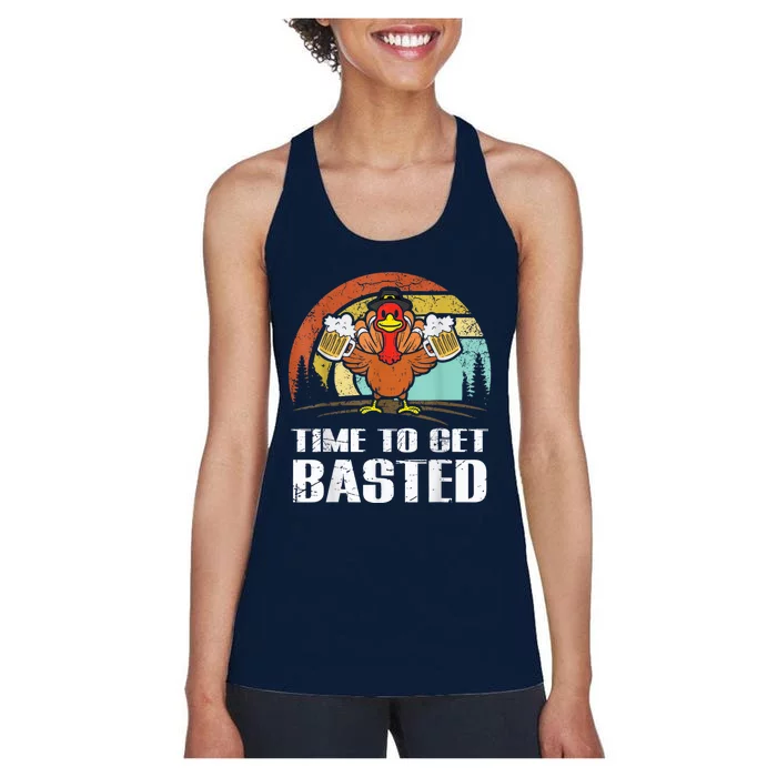 Turkey Time To Get Basted Retro Happy Thanksgiving Women's Racerback Tank